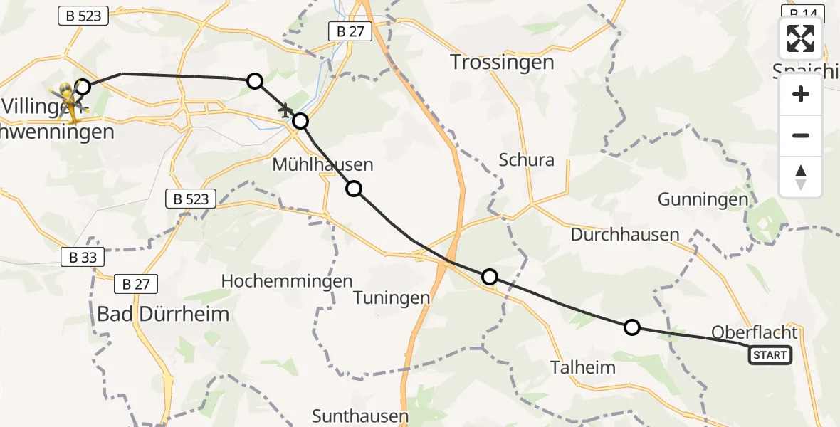 Flugroute Rettungshubschrauber Seitingen-Oberflacht - DRF Air Rescue Station Villingen-Schwenningen Hubschrauberlandeplatz (Christoph 11), 24 April 2026, 14:22