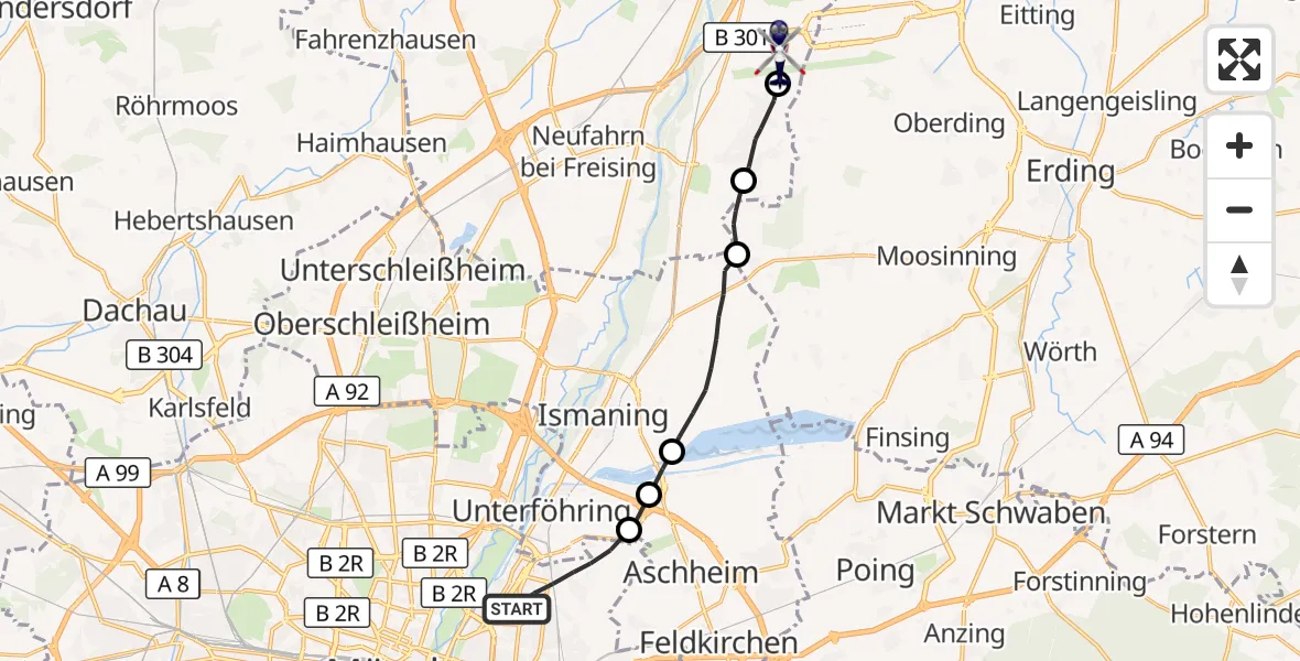Flugroute Polizeihubschrauber München - München Flughafen, 24 April 2026, 14:30