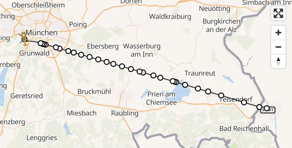 Flugroute Rettungshubschrauber Dachlandeplatz Heliport - DRF Air Rescue München Hubschrauberlandeplatz, 24 April 2026, 14:38
