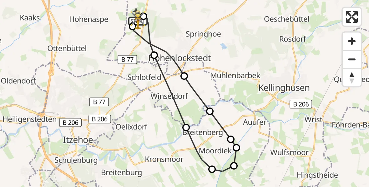 Flugroute Rettungshubschrauber Itzehoe Hungriger Wolf Flugplatz - Itzehoe Hungriger Wolf Flugplatz, 24 April 2026, 14:42