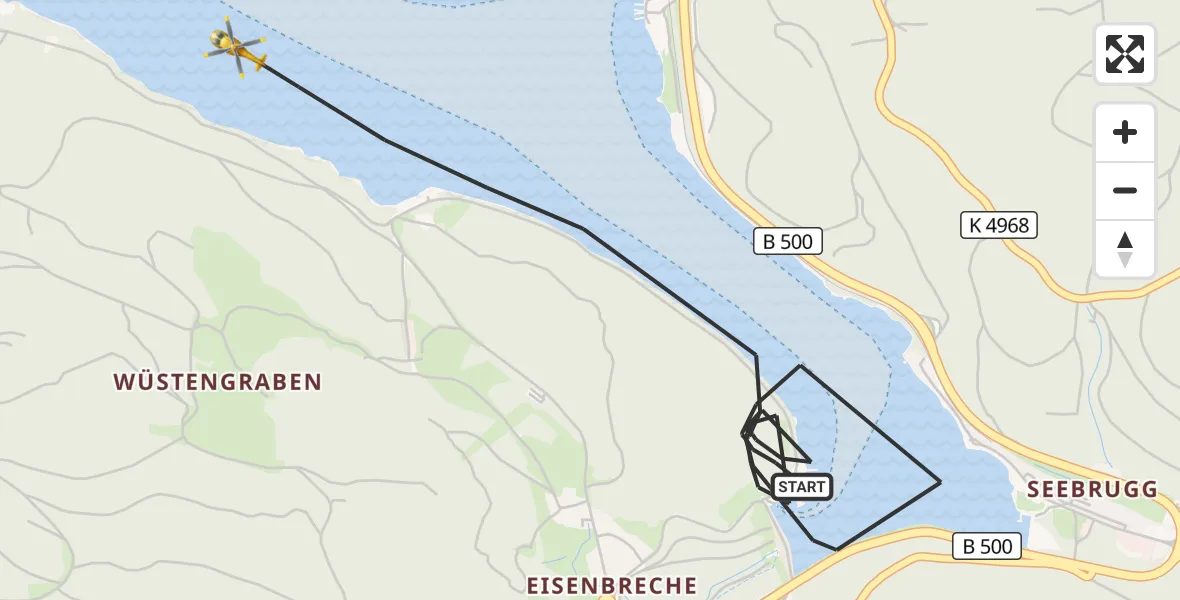 Flugroute Ambulanzhubschrauber Schluchsee - Schluchsee, 24 April 2026, 14:45