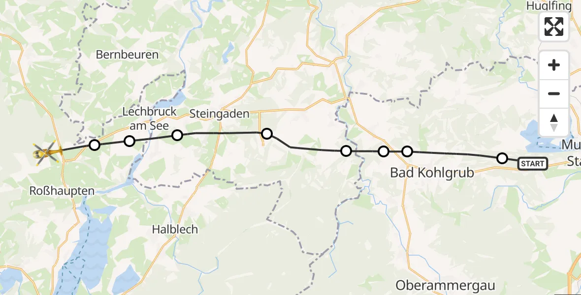 Flugroute Rettungshubschrauber Murnau a.Staffelsee - Roßhaupten, 24 April 2026, 14:48