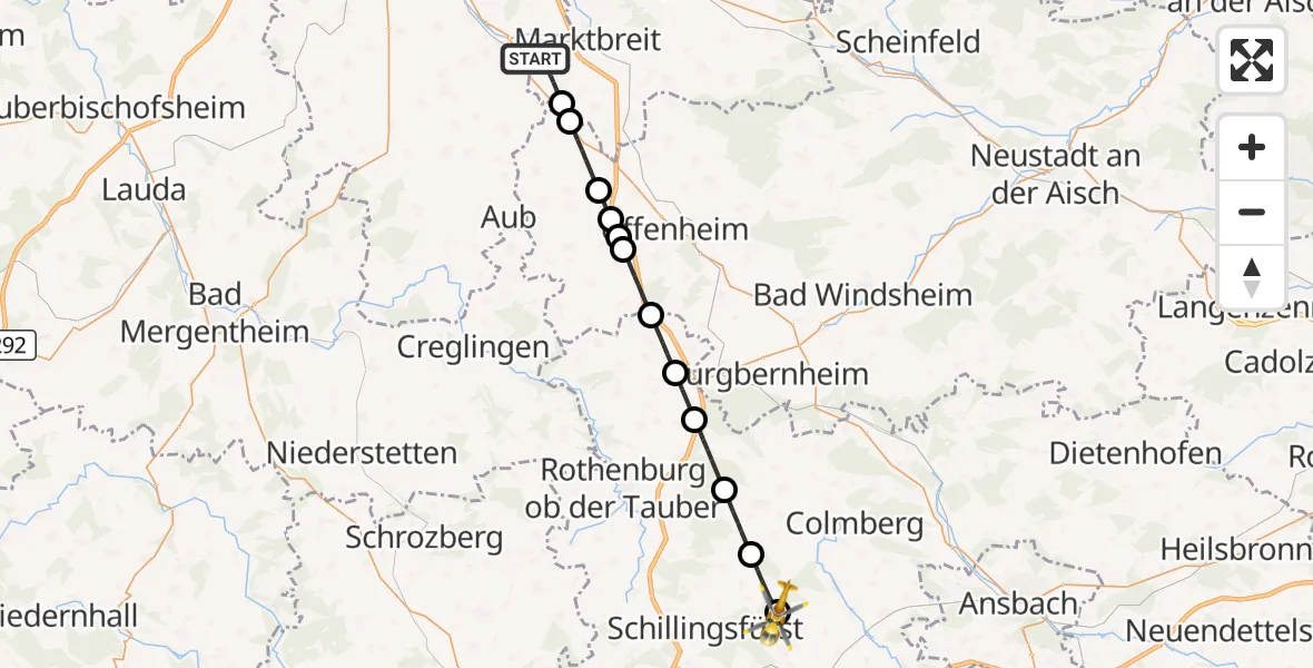 Flugroute Rettungshubschrauber Marktbreit - Schillingsfürst, 24 April 2026, 14:54