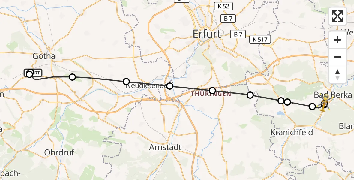 Flugroute Ambulanzhubschrauber Helios Clinic Gotha - Bad Berka Central Hospital, 24 April 2026, 14:59