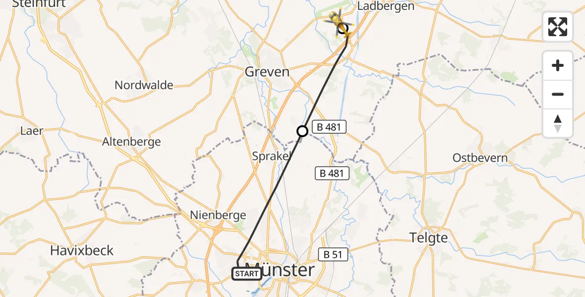Flugroute Ambulanzhubschrauber Münster - Christoph  Westfalen-ADAC, 24 April 2026, 15:08