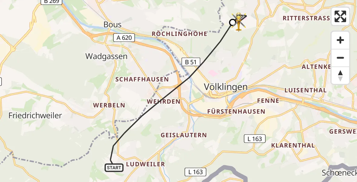 Flugroute Rettungshubschrauber Völklingen - Püttlingen, 24 April 2026, 15:11