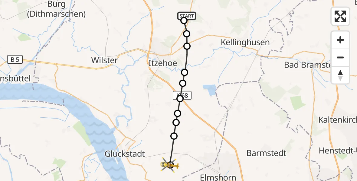 Flugroute Rettungshubschrauber Itzehoe Hungriger Wolf Flugplatz - Herzhorn, 24 April 2026, 15:12