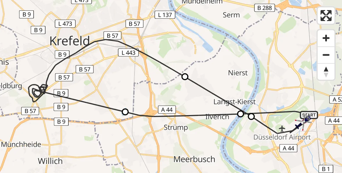 Flugroute Polizeihubschrauber Düsseldorf Flughafen - Düsseldorf Flughafen, 24 April 2026, 15:12