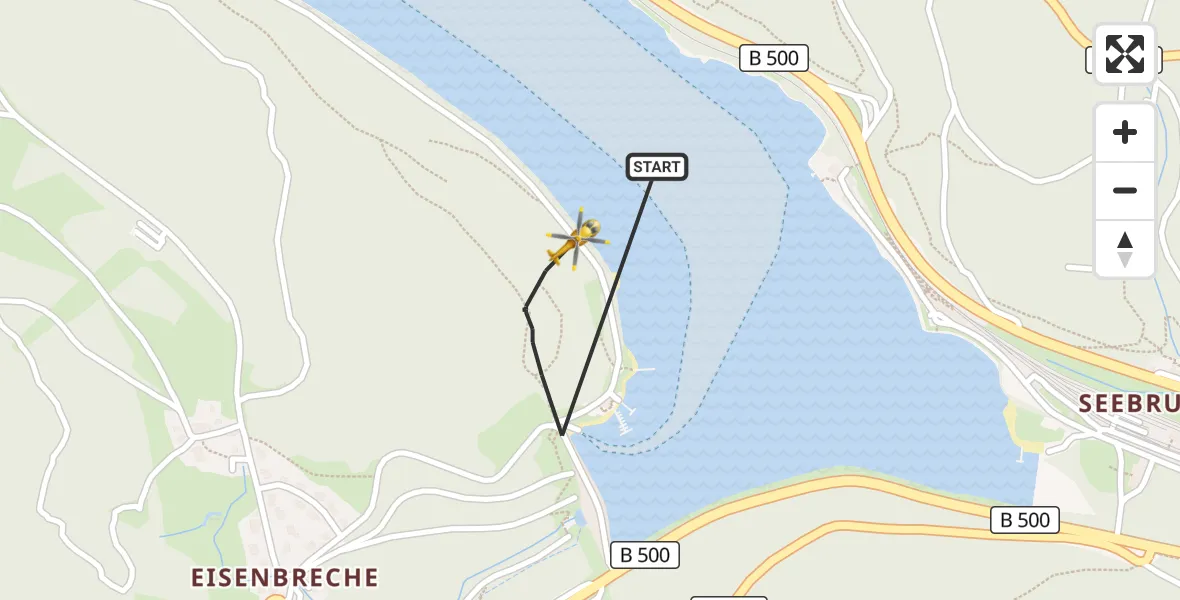 Flugroute Ambulanzhubschrauber Schluchsee - Schluchsee, 24 April 2026, 15:28