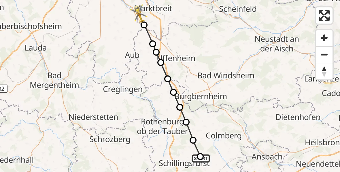 Flugroute Rettungshubschrauber Schillingsfürst - Marktbreit, 24 April 2026, 15:28