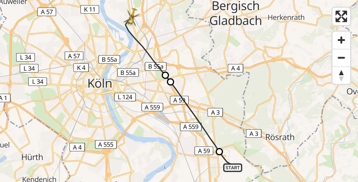 Flugroute Rettungshubschrauber Köln Bonn Flughafen - Köln, 24 April 2026, 15:29