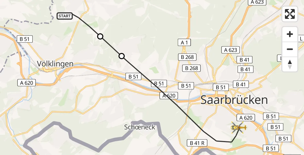 Flugroute Rettungshubschrauber Püttlingen - Saarbrücken, 24 April 2026, 15:29