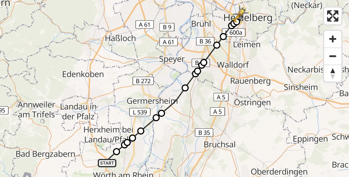 Flugroute Rettungshubschrauber Kandel - Heidelberg, 24 April 2026, 15:35