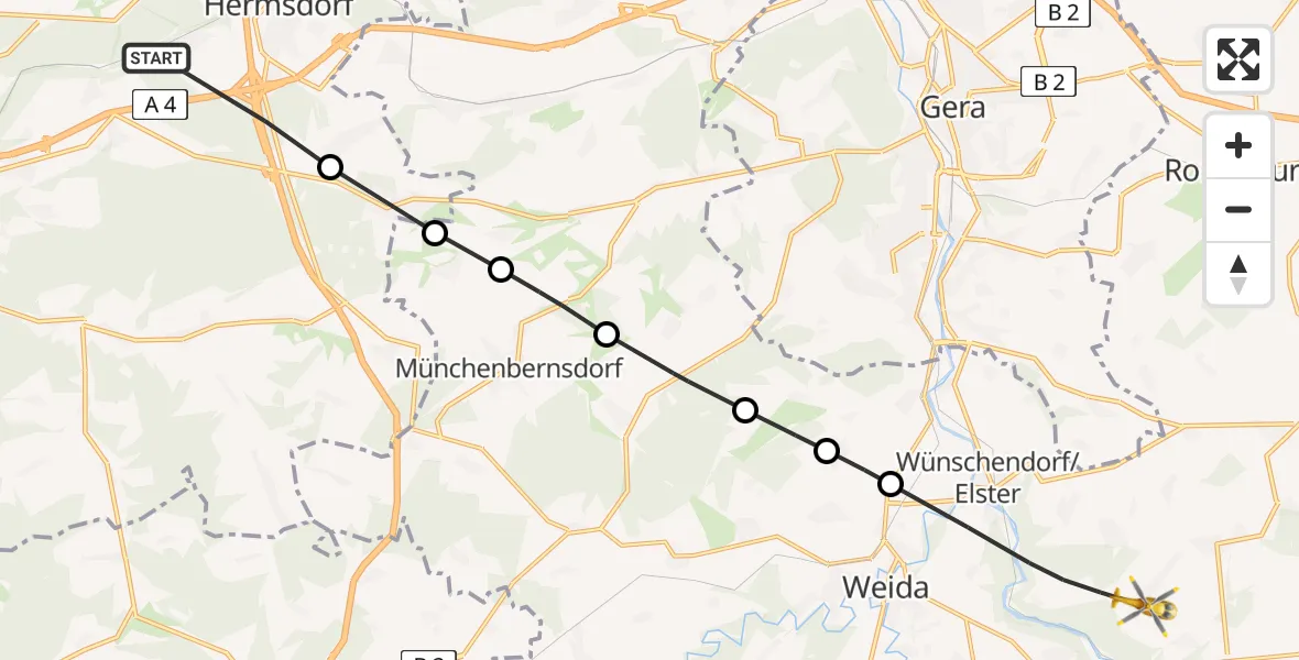 Flugroute Rettungshubschrauber Schleifreisen - Berga-Wünschendorf, 24 April 2026, 15:39