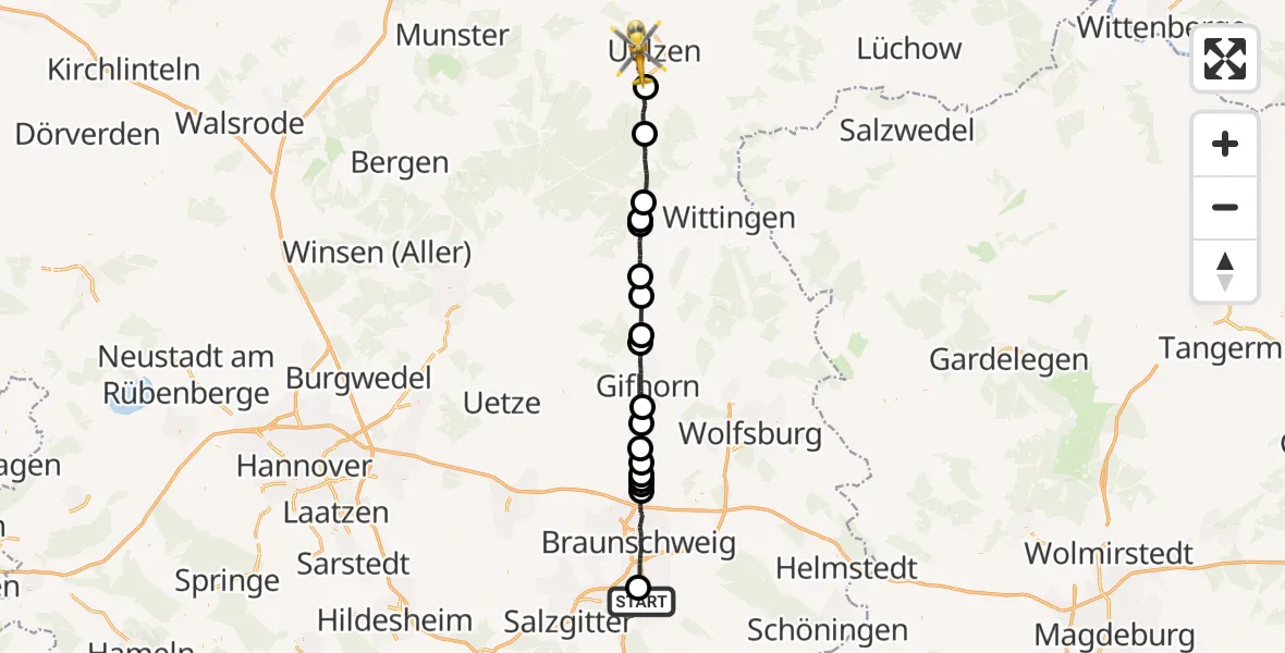 Flugroute Rettungshubschrauber Wolfenbüttel - Uelzen, 24 April 2026, 15:42