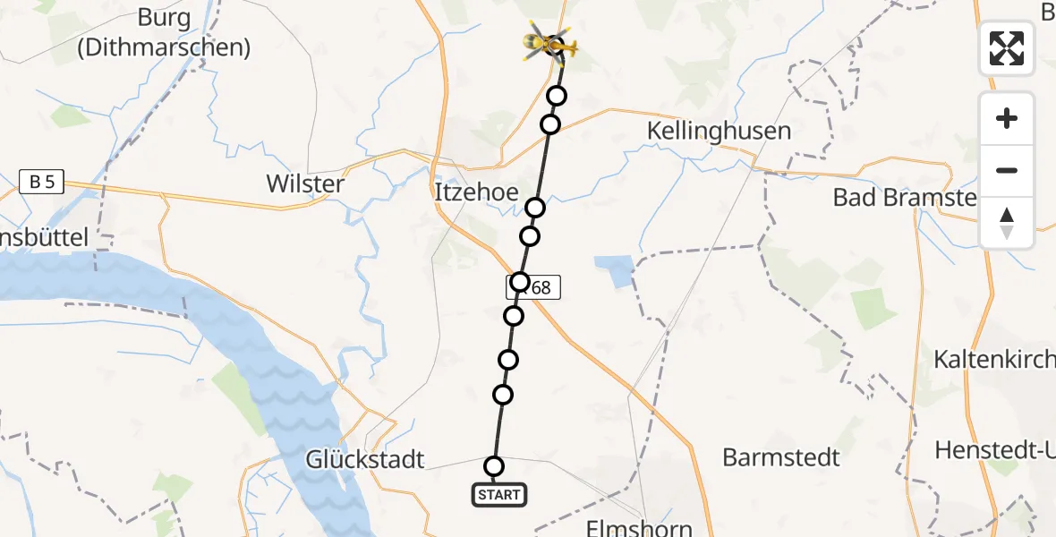 Flugroute Rettungshubschrauber Herzhorn - Itzehoe Hungriger Wolf Flugplatz, 24 April 2026, 15:53