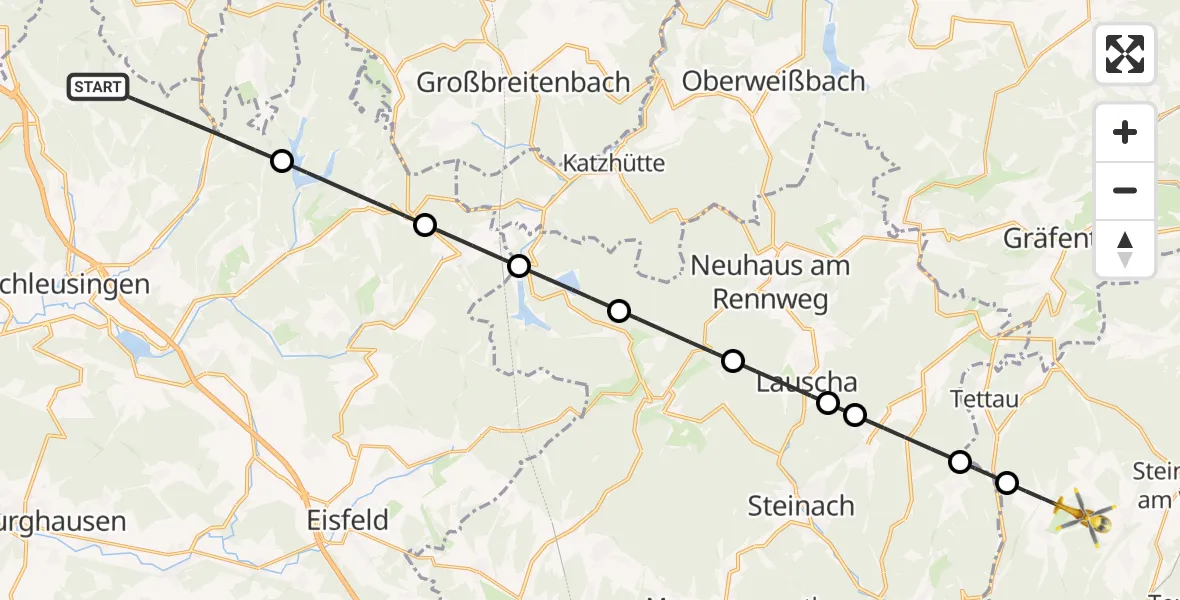 Flugroute Rettungshubschrauber Schleusingen - Steinbach a.Wald, 24 April 2026, 15:55