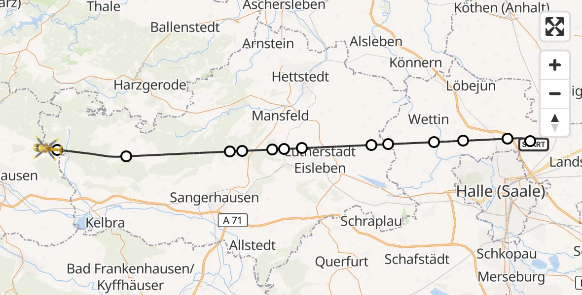 Flugroute Rettungshubschrauber Halle-Oppin Flugplatz - Nordhausen, 24 April 2026, 15:59