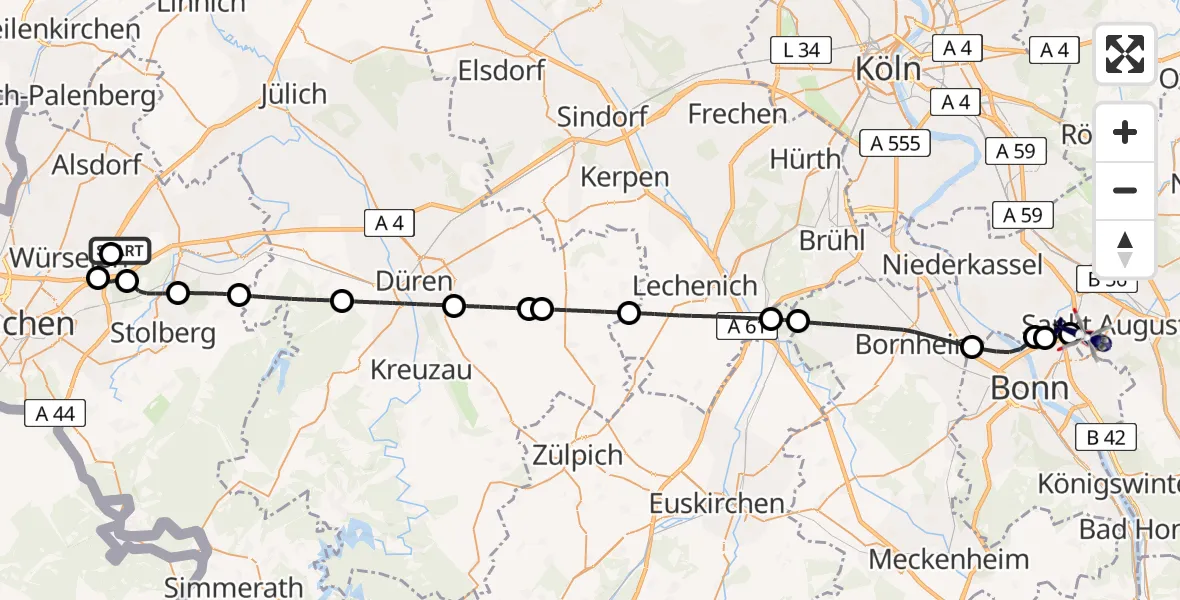 Flugroute Polizeihubschrauber Aachen-Merzbrück Flughafen - Sankt Augustin, 24 April 2026, 16:02