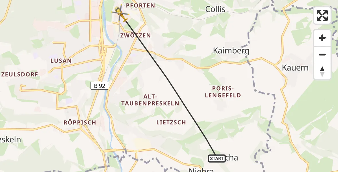 Flugroute Rettungshubschrauber Gera - Gera, 24 April 2026, 16:13
