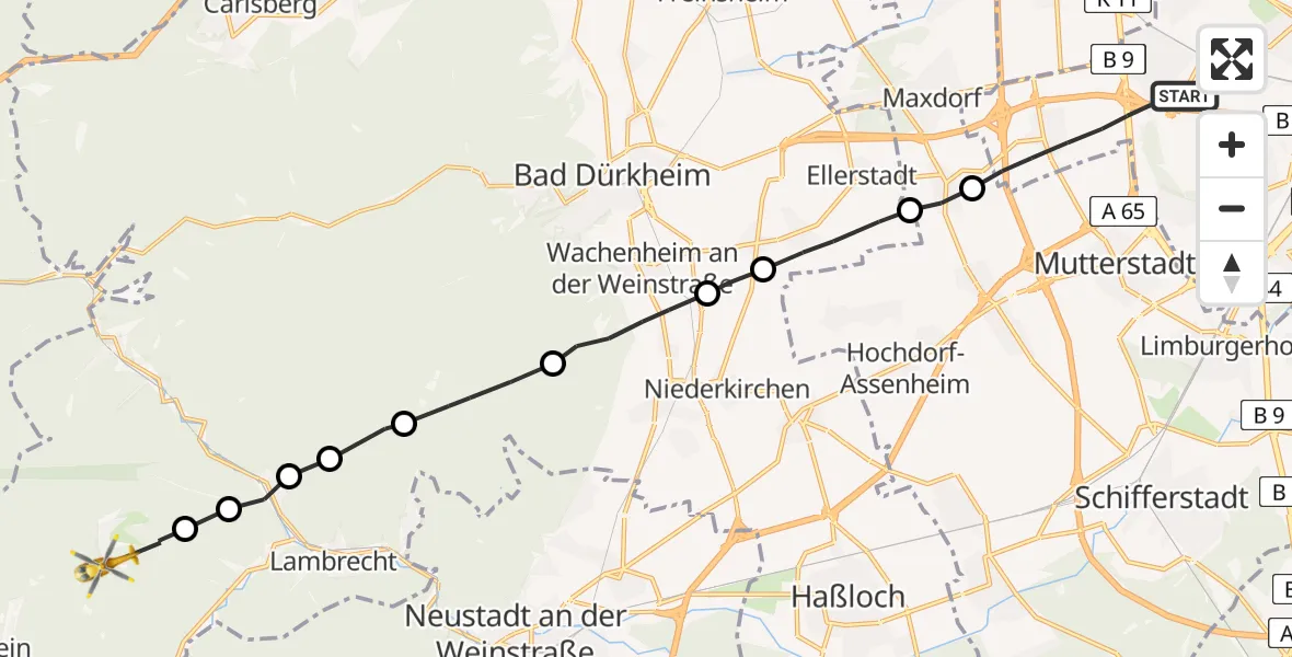 Flugroute Rettungshubschrauber Ludwigshafen am Rhein - Esthal, 24 April 2026, 16:20