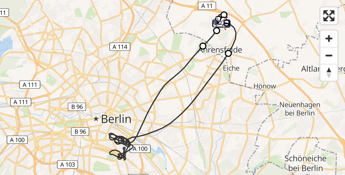 Flugroute Polizeihubschrauber Ahrensfelde Hubschrauberlandeplatz - Ahrensfelde Hubschrauberlandeplatz, 24 April 2026, 16:27