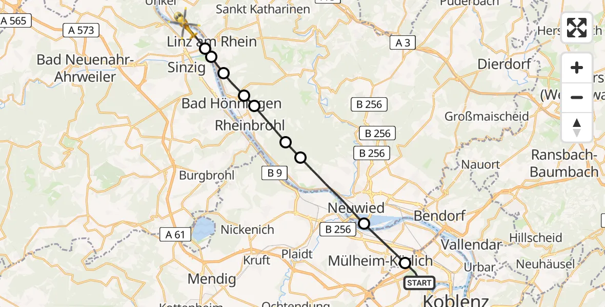 Flugroute Rettungshubschrauber Koblenz - Remagen, 24 April 2026, 16:42