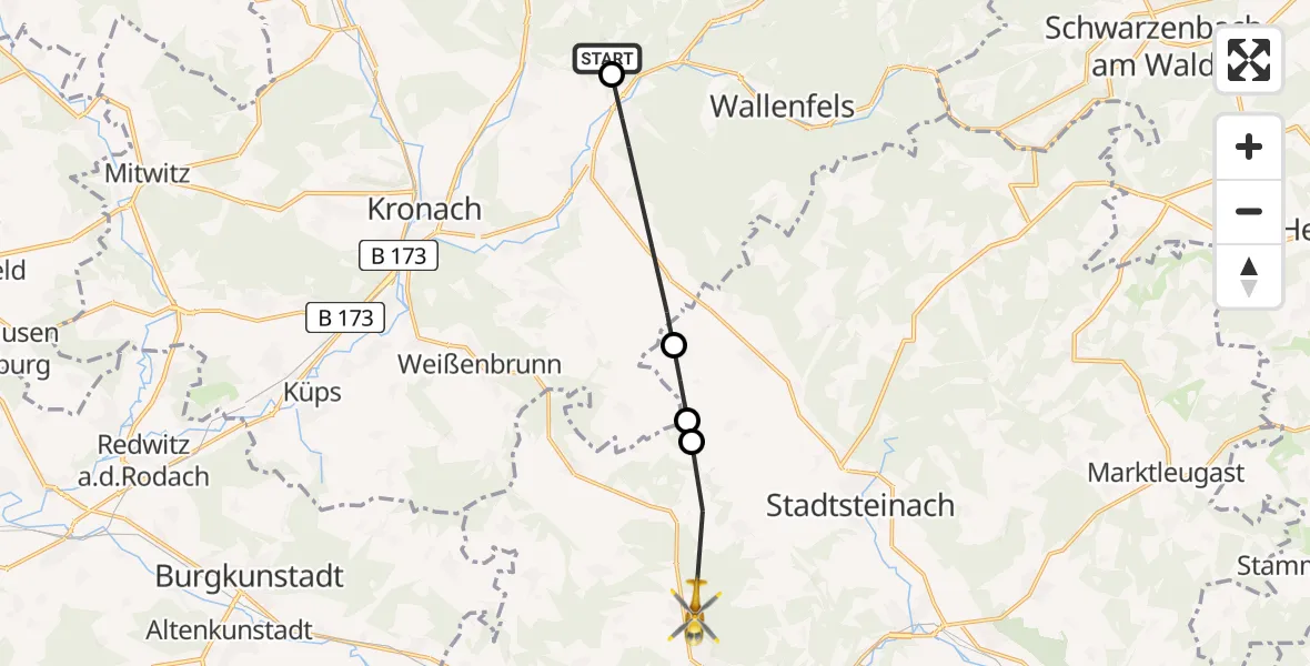 Flugroute Rettungshubschrauber Wilhelmsthal - Kulmbach, 24 April 2026, 16:45