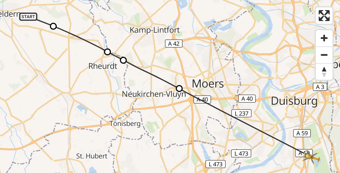 Flugroute Rettungshubschrauber Geldern - Duisburg Air Rescue Hubschrauberlandeplatz (Christoph 9), 24 April 2026, 16:51