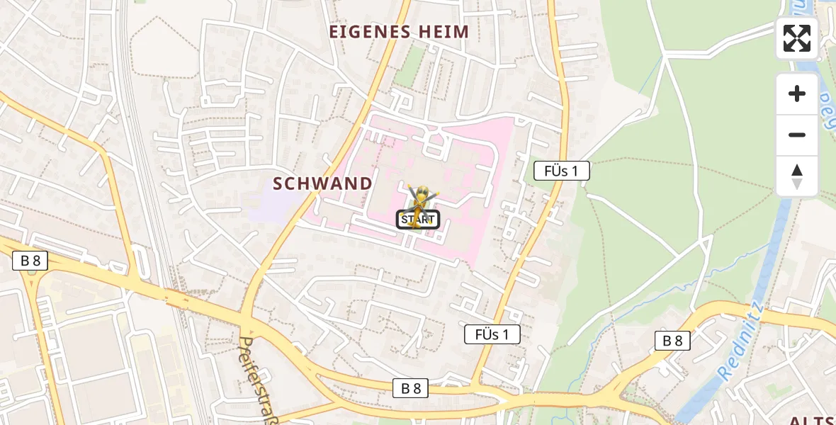Flugroute Rettungshubschrauber Fürth Hospital - Fürth Hospital, 24 April 2026, 16:58
