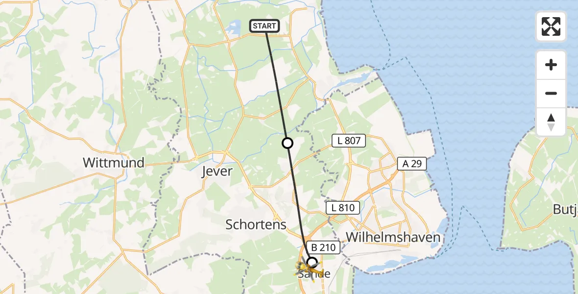 Flugroute Rettungshubschrauber Wangerland - Sande, 24 April 2026, 17:04