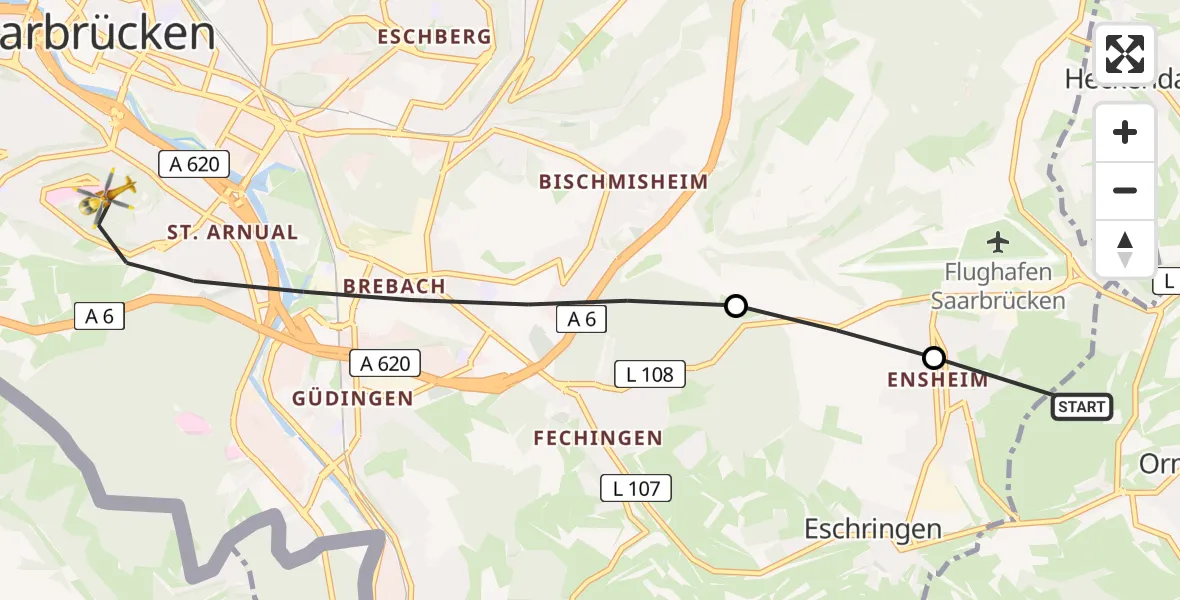 Flugroute Rettungshubschrauber Mandelbachtal - Saarbrücken, 24 April 2026, 17:07