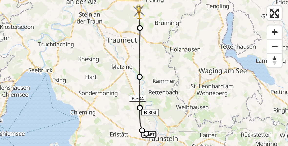 Flugroute Rettungshubschrauber Traunstein Hospital - Palling, 24 April 2026, 17:11