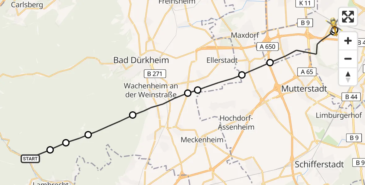Flugroute Rettungshubschrauber Neidenfels - Ludwigshafen Accident Hospital, 24 April 2026, 17:12