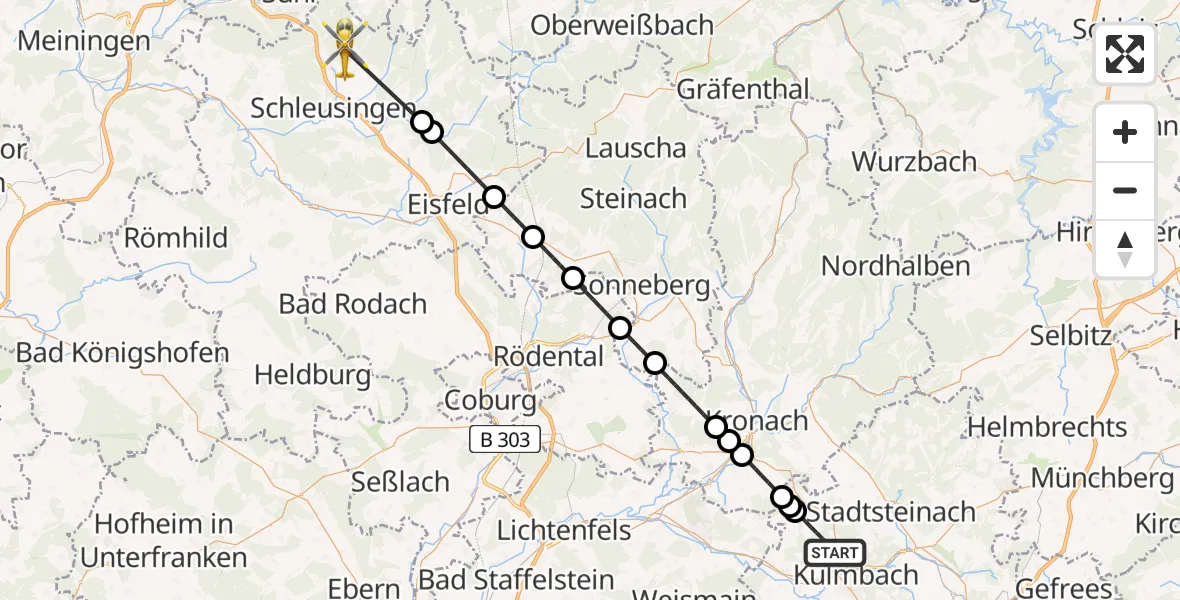 Flugroute Rettungshubschrauber Kulmbach - Schleusingen, 24 April 2026, 17:26