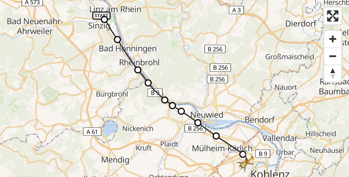 Flugroute Rettungshubschrauber Remagen - Koblenz, 24 April 2026, 17:27