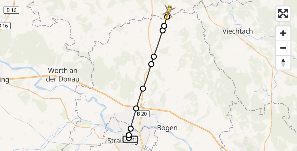 Flugroute Rettungshubschrauber Sankt Elisabeth Hospital Straubing - Traitsching, 24 April 2026, 17:28