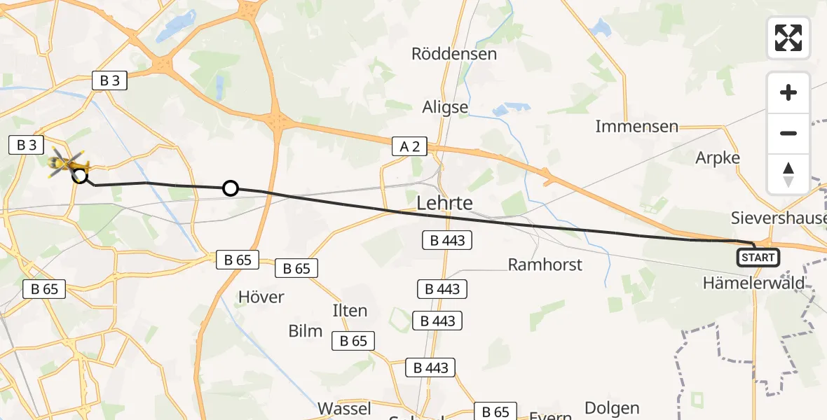 Flugroute Rettungshubschrauber Lehrte - Hannover Luftrettung Hubschrauberlandeplatz (Christoph 4), 24 April 2026, 17:32