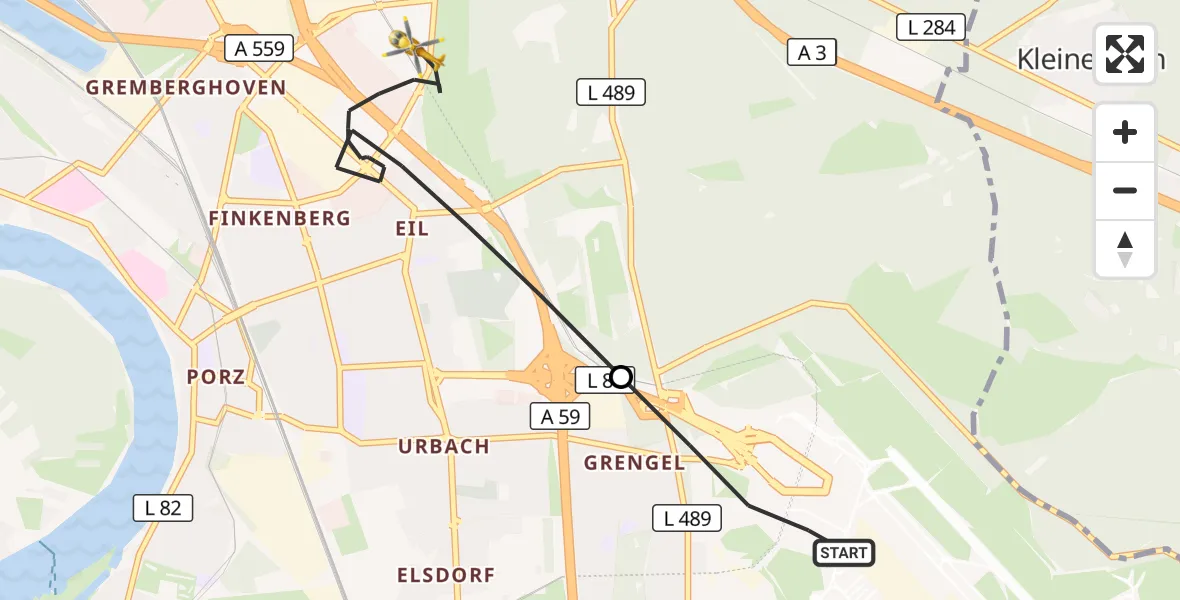 Flugroute Rettungshubschrauber Köln Bonn Flughafen - Köln, 24 April 2026, 17:34