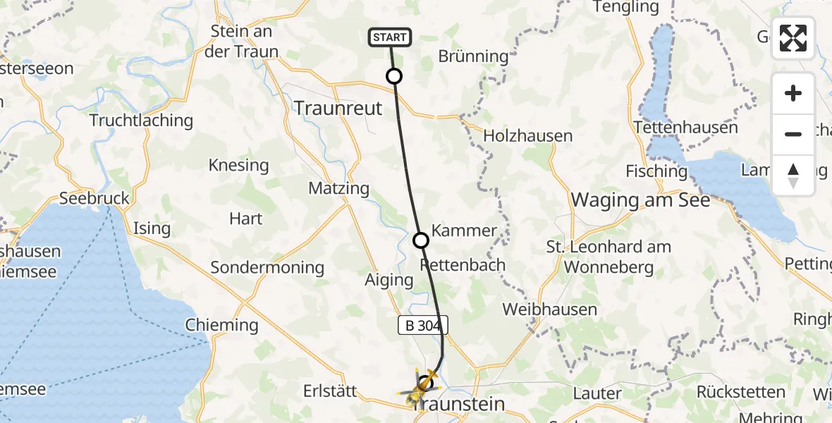 Flugroute Rettungshubschrauber Palling - Traunstein Hospital, 24 April 2026, 17:37