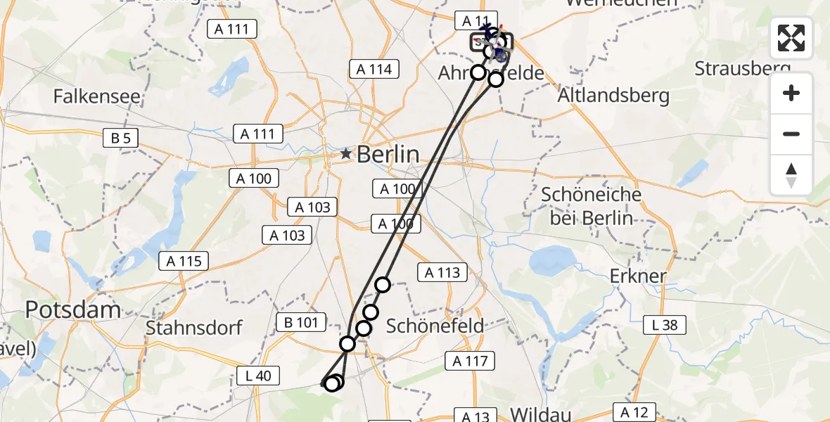 Flugroute Polizeihubschrauber Ahrensfelde Hubschrauberlandeplatz - Ahrensfelde Hubschrauberlandeplatz, 24 April 2026, 17:38