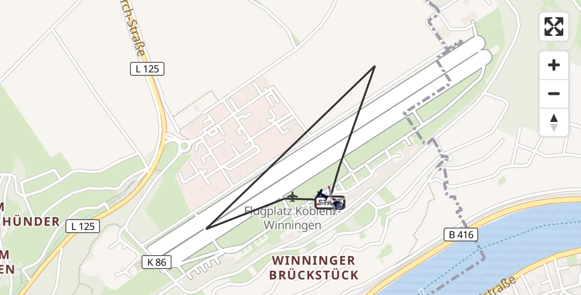 Flugroute Polizeihubschrauber Koblenz-Winningen Flugplatz - Koblenz-Winningen Flugplatz, 24 April 2026, 17:39
