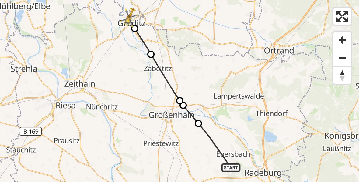 Flugroute Rettungshubschrauber Ebersbach - Gröditz, 24 April 2026, 17:46