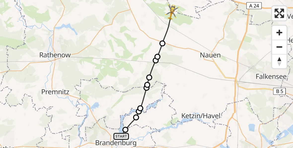 Flugroute Rettungshubschrauber Brandenburg an der Havel - Paulinenaue, 24 April 2026, 17:46
