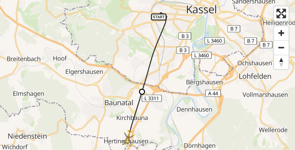 Flugroute Rettungshubschrauber Kassel - Baunatal, 24 April 2026, 17:52