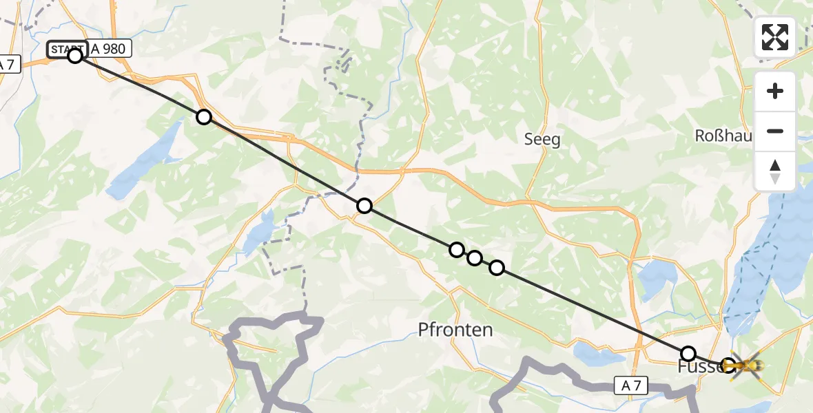 Flugroute Rettungshubschrauber Kempten-Durach Flugplatz - Schwangau, 24 April 2026, 18:08