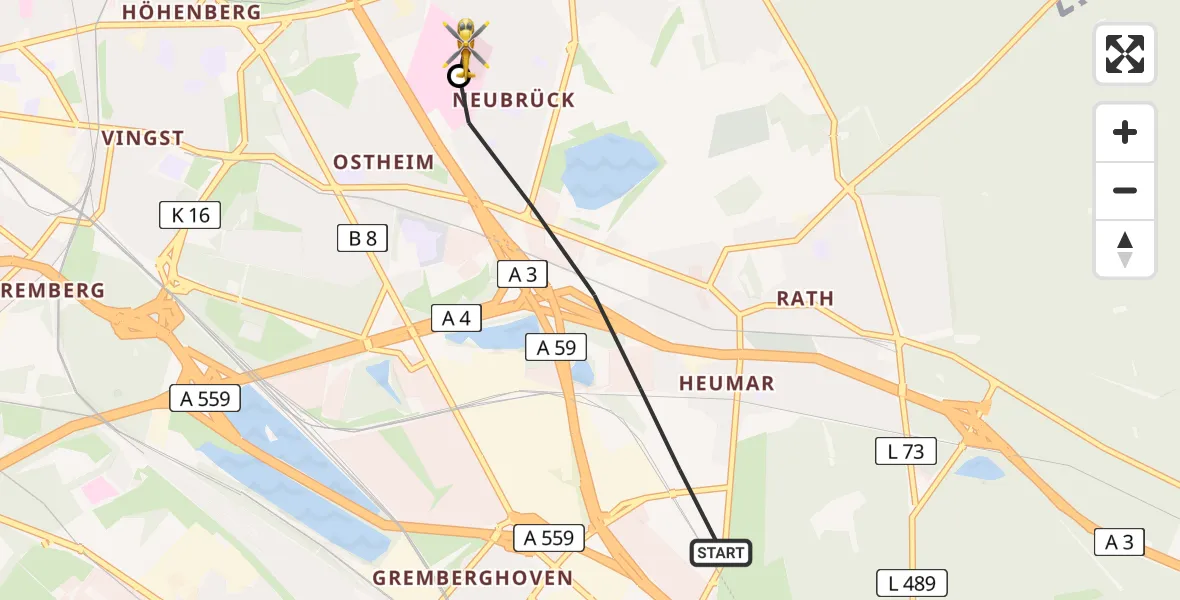 Flugroute Rettungshubschrauber Köln - Merheim Hospital, 24 April 2026, 18:09