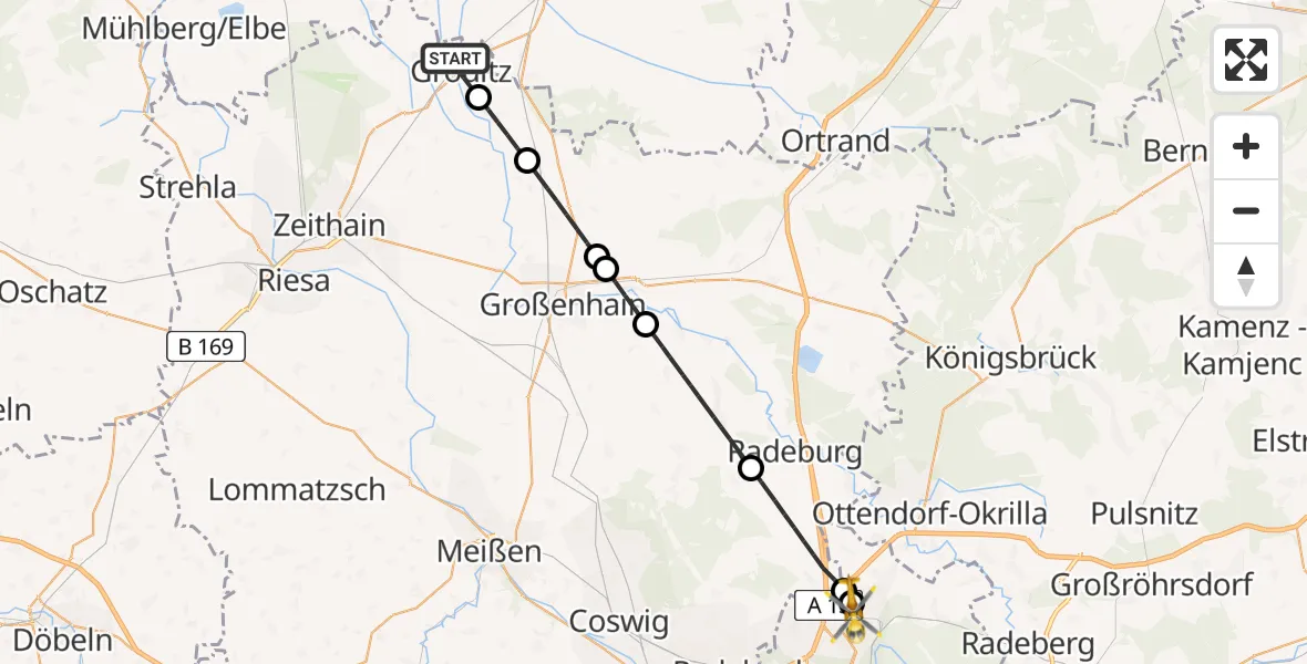Flugroute Rettungshubschrauber Gröditz - Dresden Bundespolizei Hubschrauberlandeplatz, 24 April 2026, 18:13