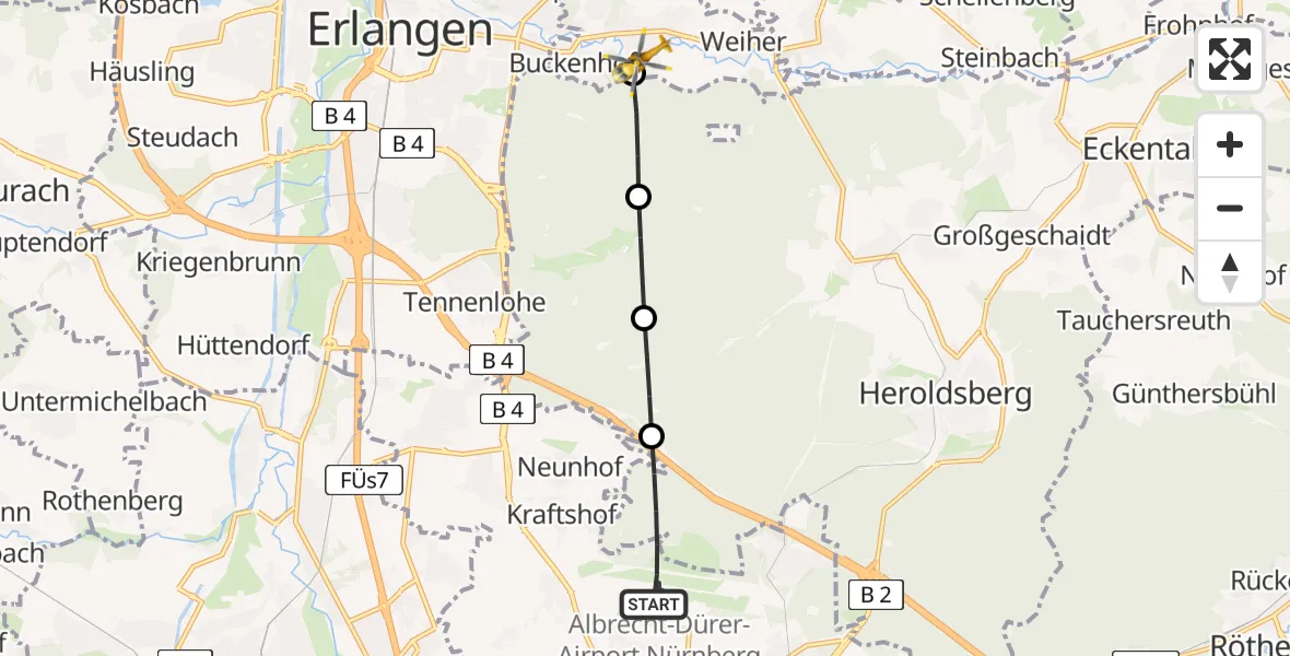 Flugroute Rettungshubschrauber Flughafen Nuremberg - Uttenreuth, 24 April 2026, 18:22