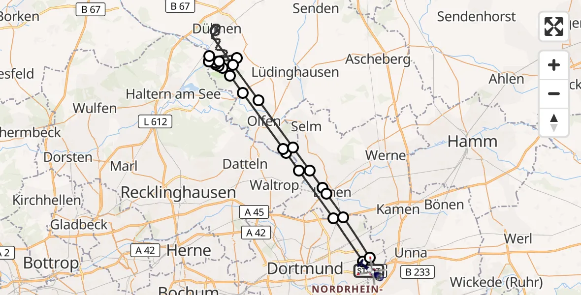 Flugroute Polizeihubschrauber Dortmund Flughafen - Dortmund Flughafen, 24 April 2026, 18:22